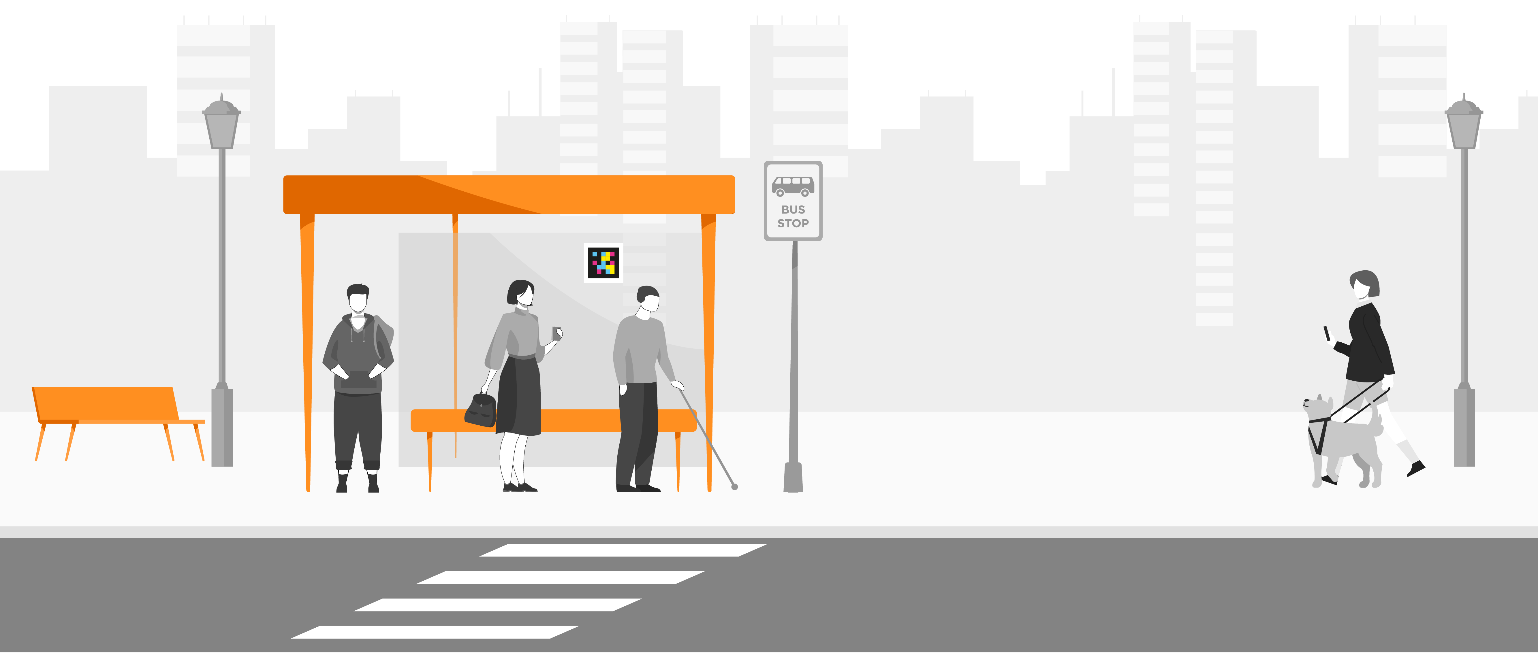 illustration people using navilens at the city