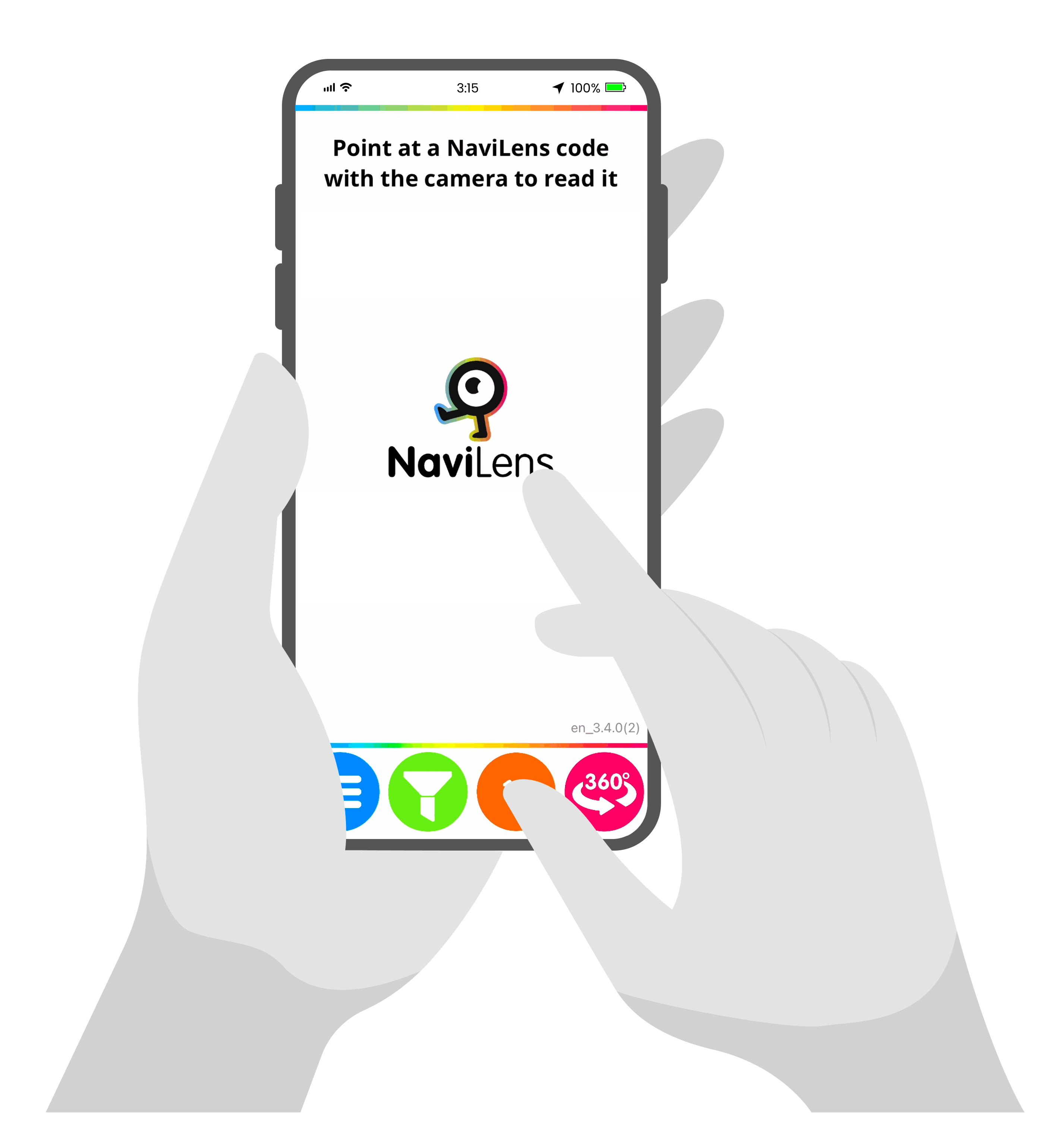 real image of bus stop with impaired people and illustration of a sit person using smarthone with navilens